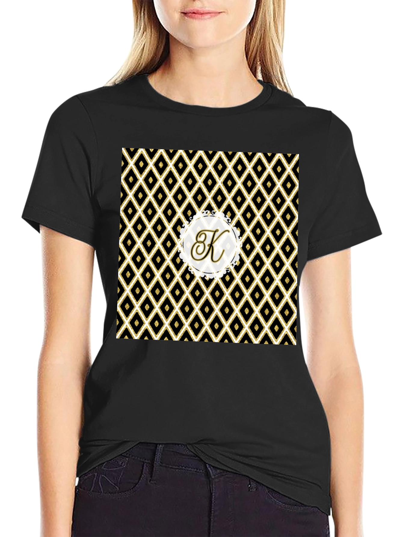 Stylish Black Tee with Geometric K Monogram