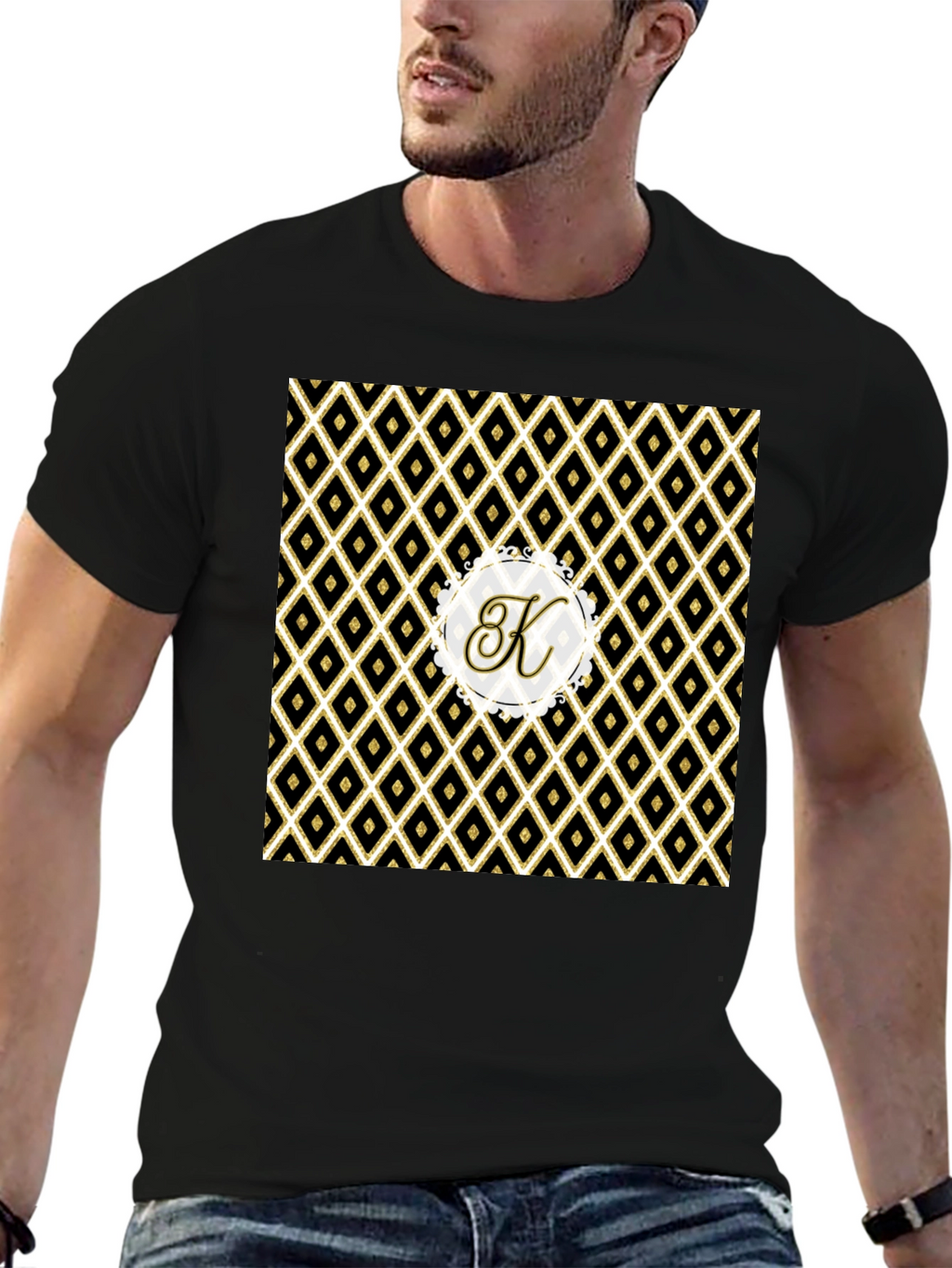 Stylish Black Tee with Geometric K Monogram