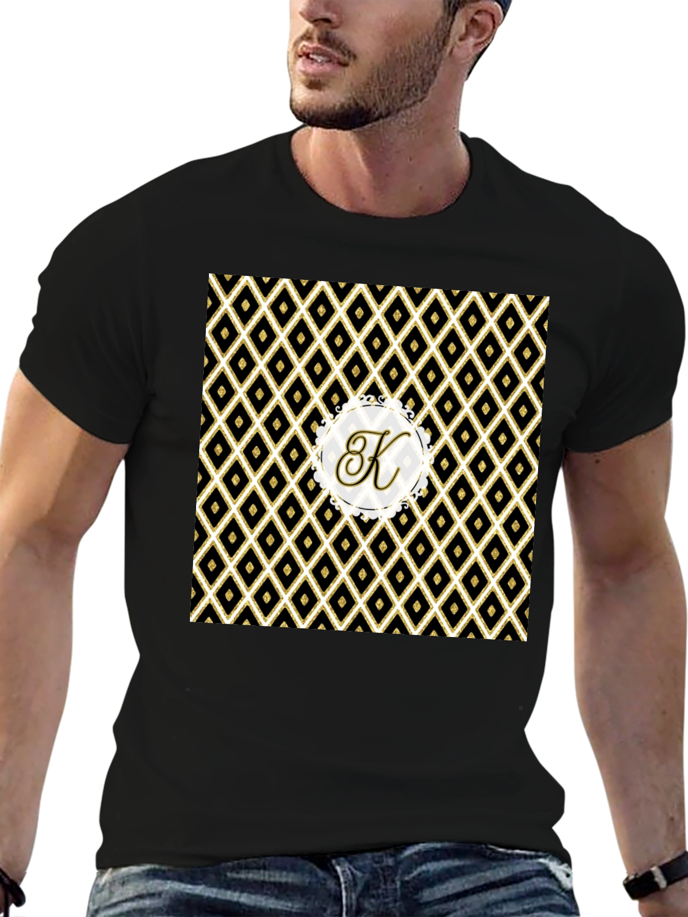 Stylish Black Tee with Geometric K Monogram
