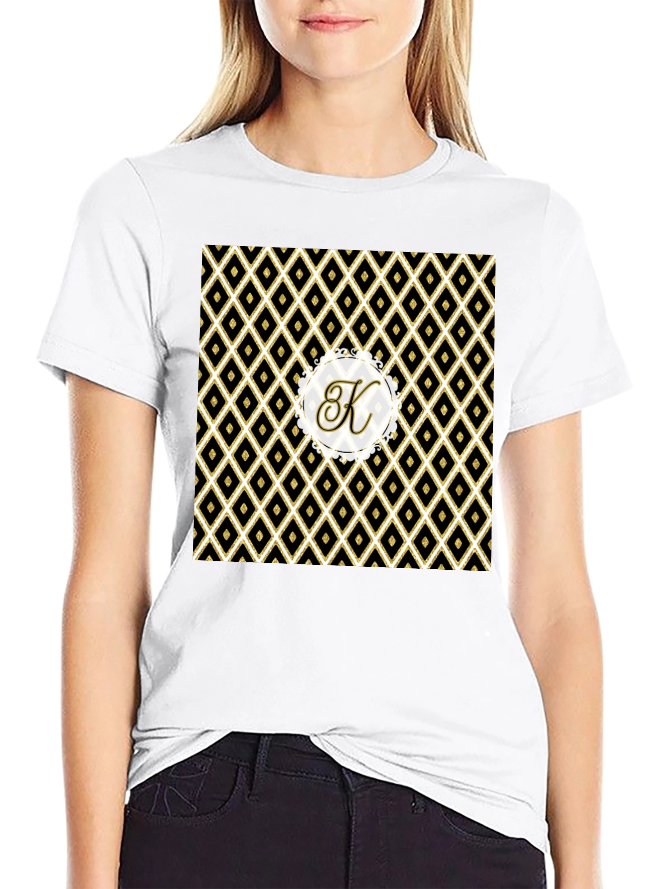 Stylish Black Tee with Geometric K Monogram