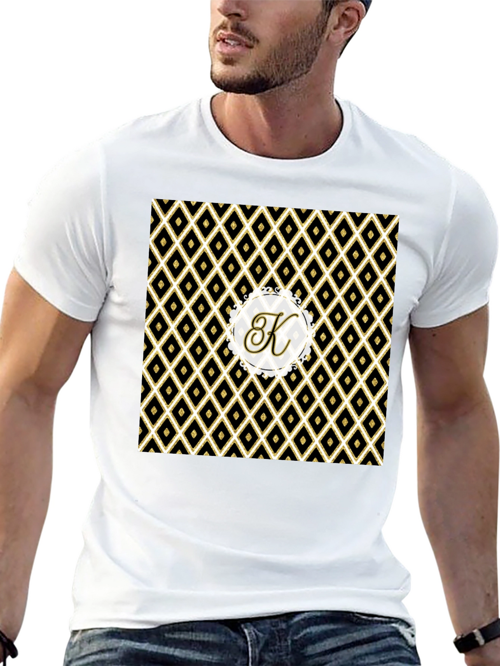 Stylish Black Tee with Geometric K Monogram