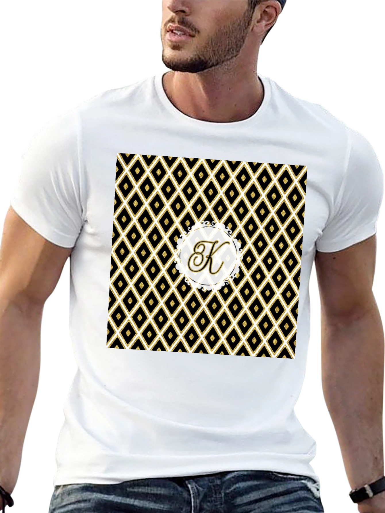 Stylish Black Tee with Geometric K Monogram
