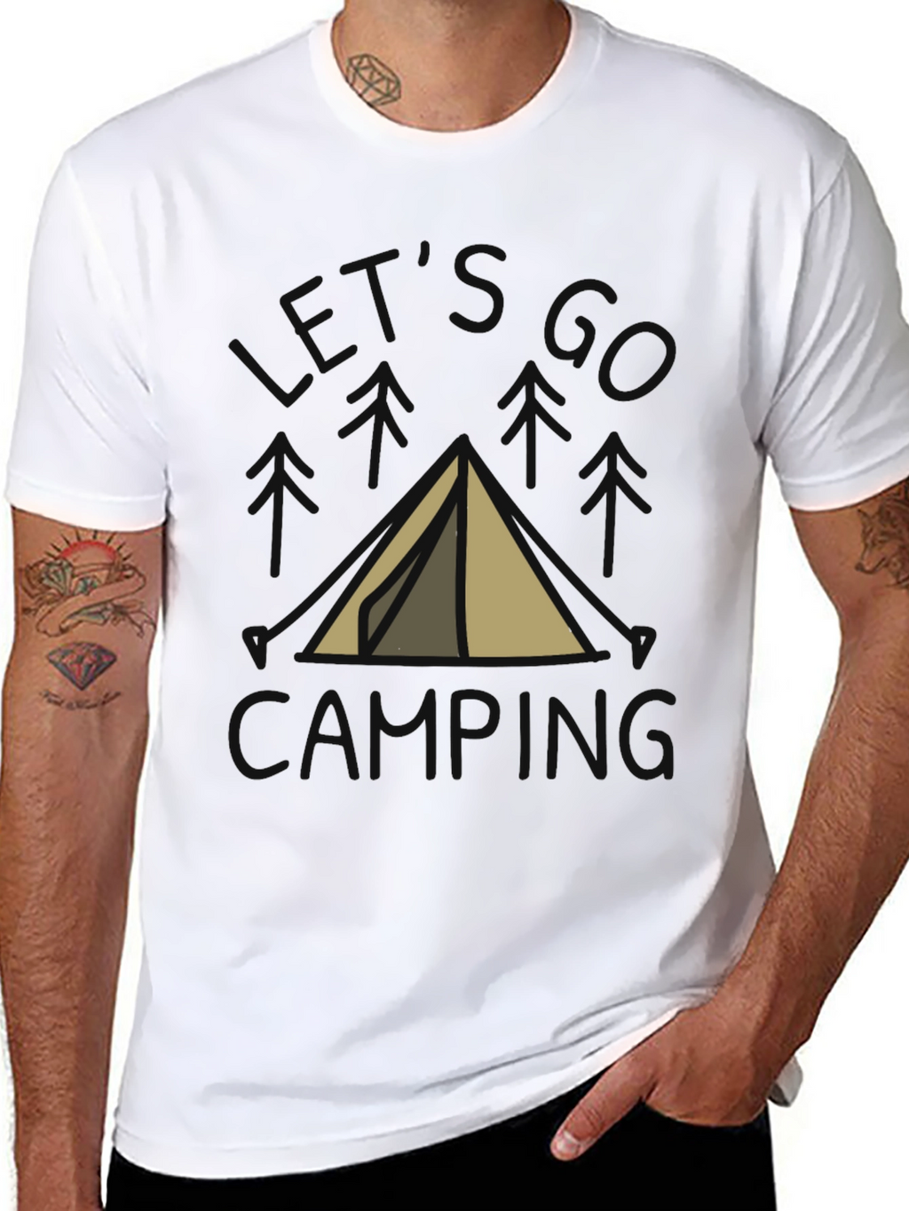 Lets Go Camping T-Shirt Black Cotton Tent Design