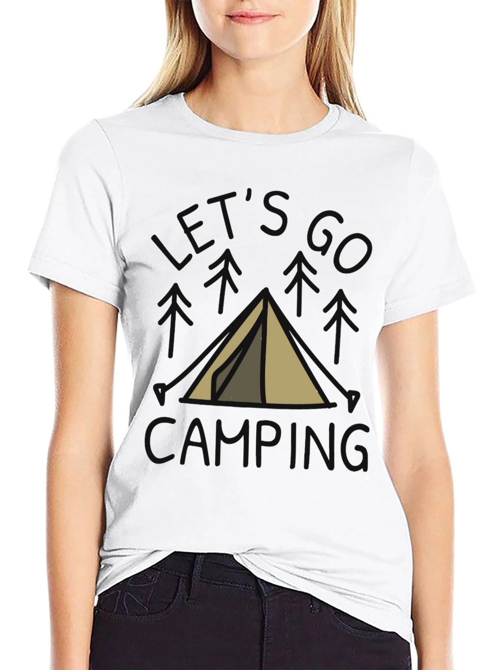 Lets Go Camping T-Shirt Black Cotton Tent Design