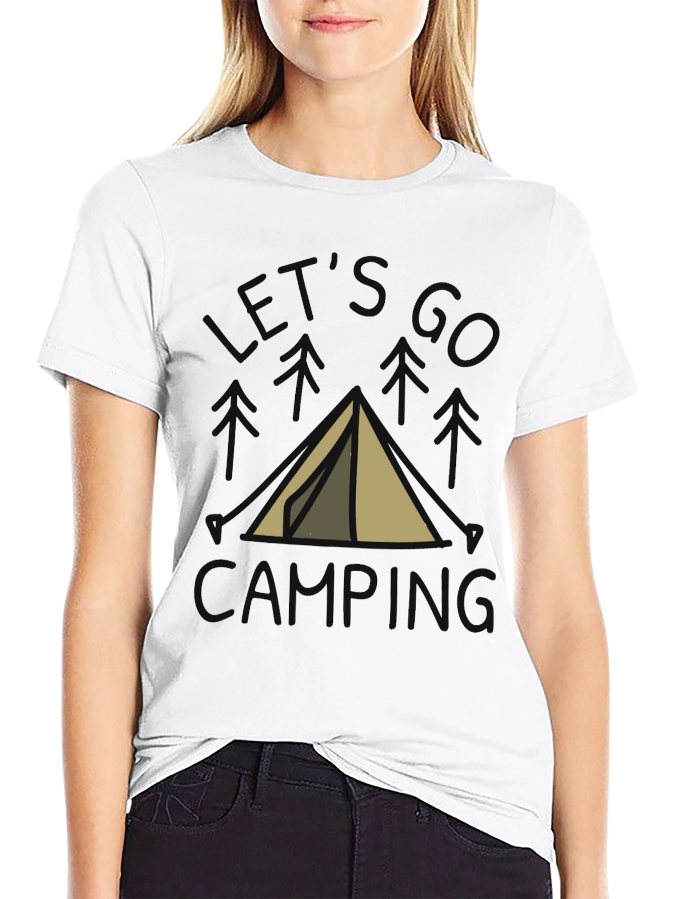 Lets Go Camping T-Shirt Black Cotton Tent Design
