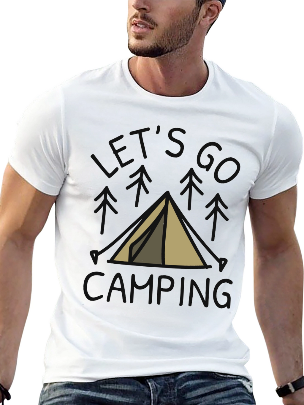 Lets Go Camping T-Shirt Black Cotton Tent Design