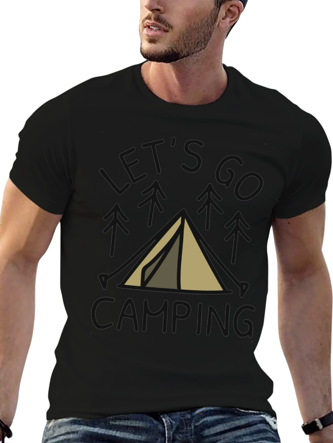 Lets Go Camping T-Shirt Black Cotton Tent Design