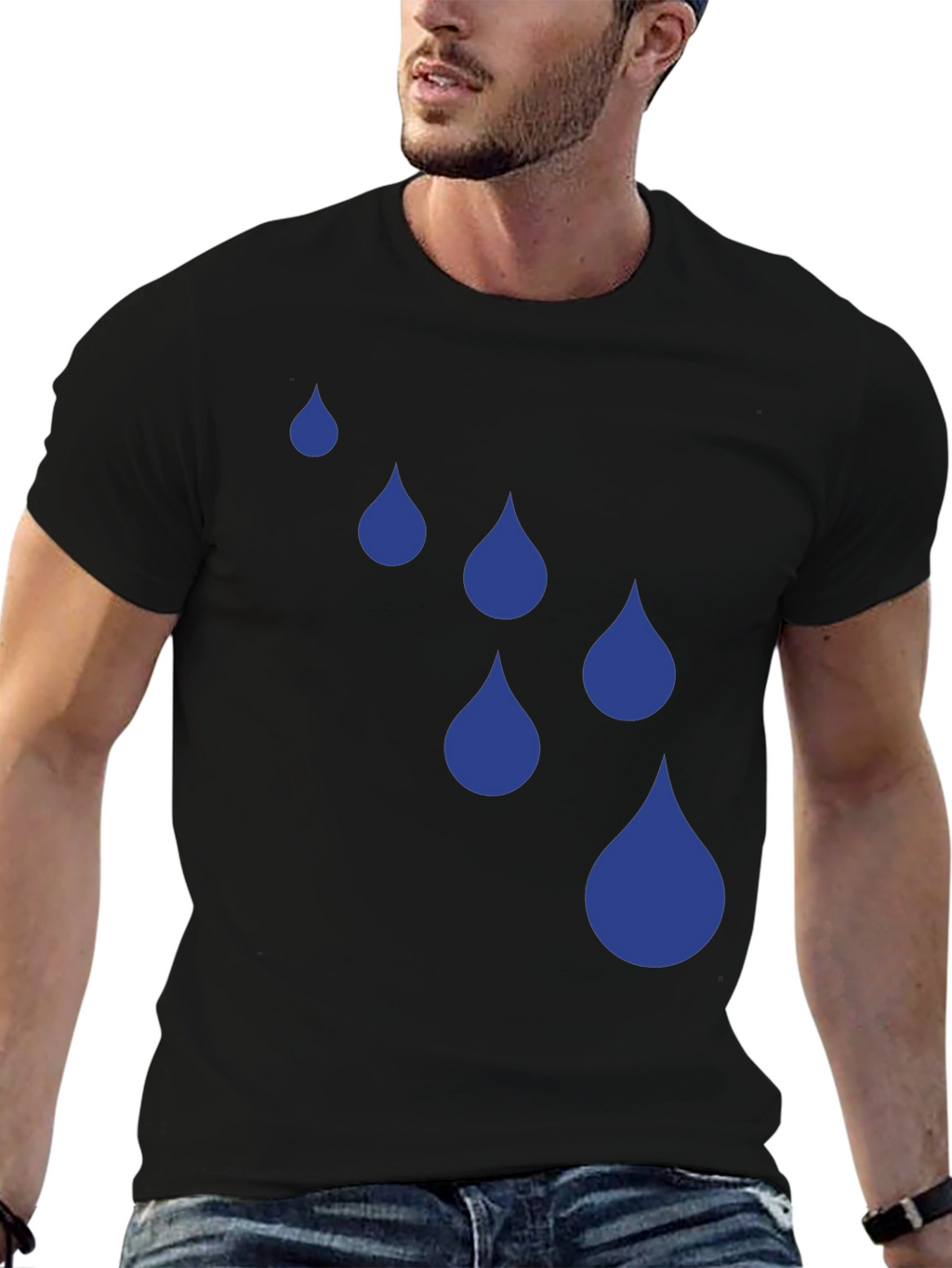 Raindrop Graphic Tee - Black Cotton Blend T-Shirt