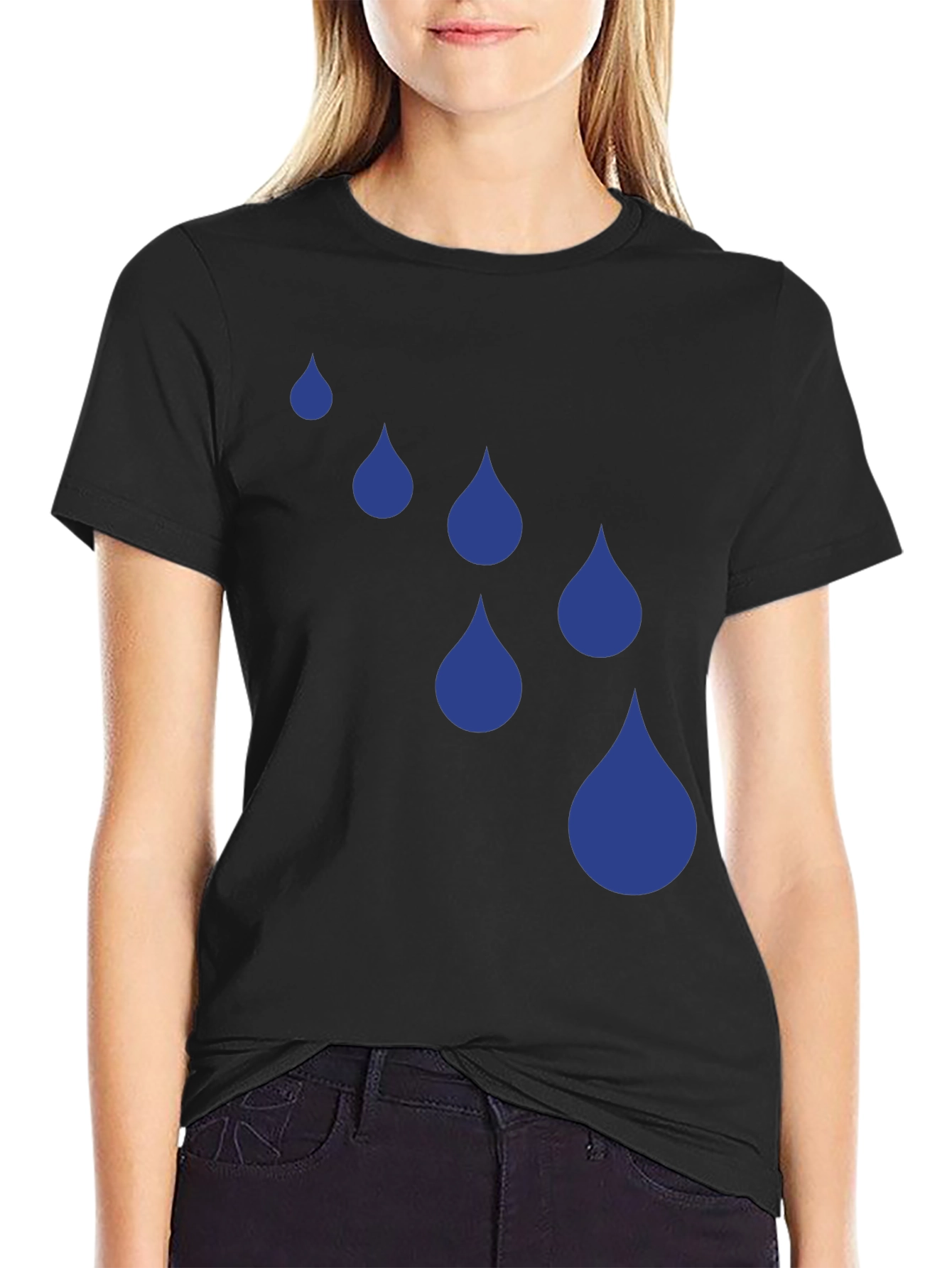 Raindrop Graphic Tee - Black Cotton Blend T-Shirt