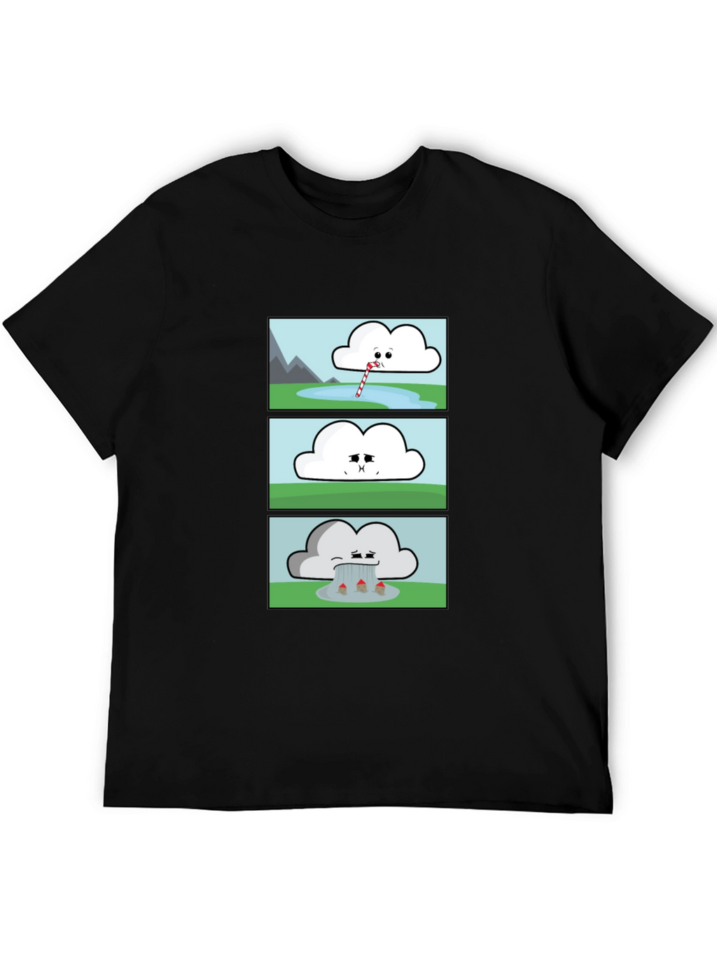 Funny Cloud Comic Black T-Shirt