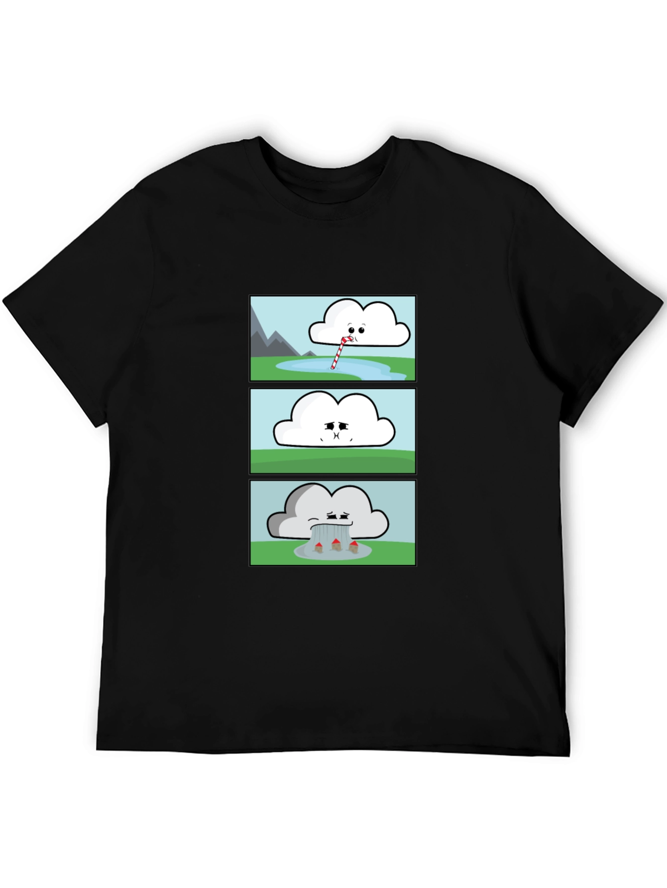 Funny Cloud Comic Black T-Shirt