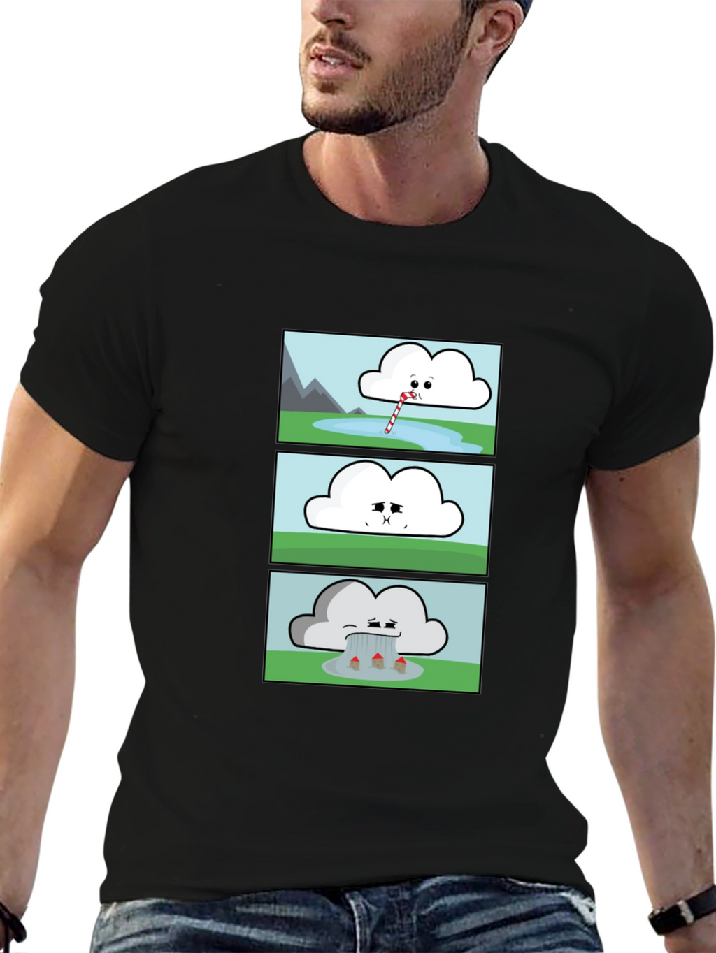Funny Cloud Comic Black T-Shirt