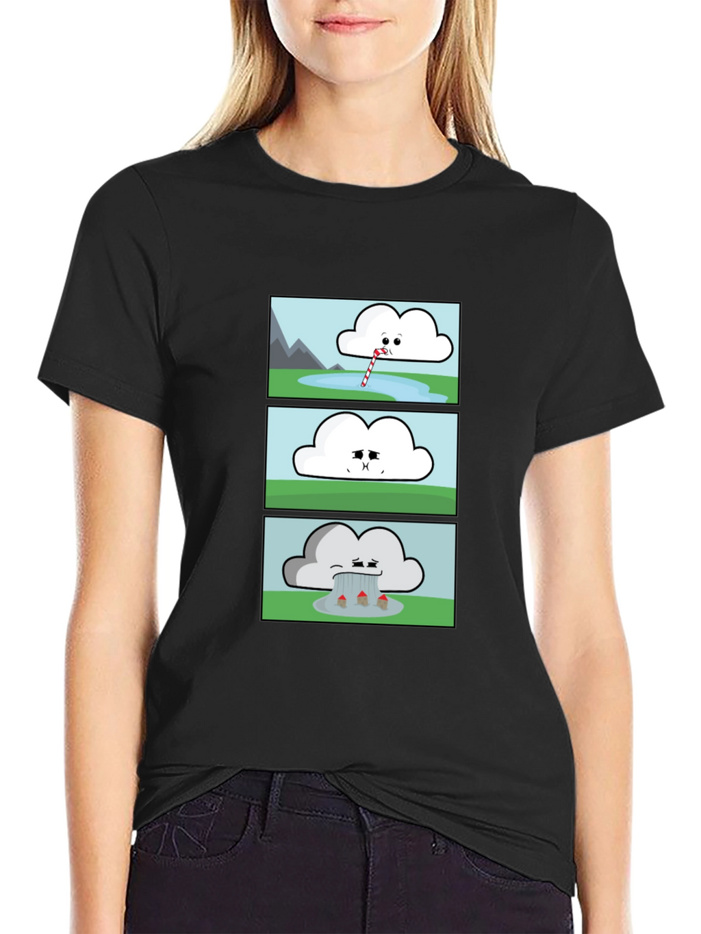 Funny Cloud Comic Black T-Shirt