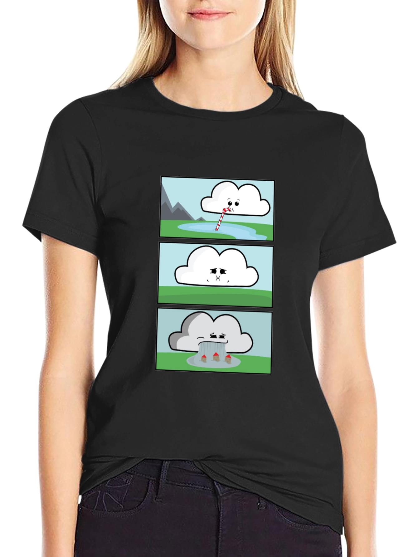 Funny Cloud Comic Black T-Shirt