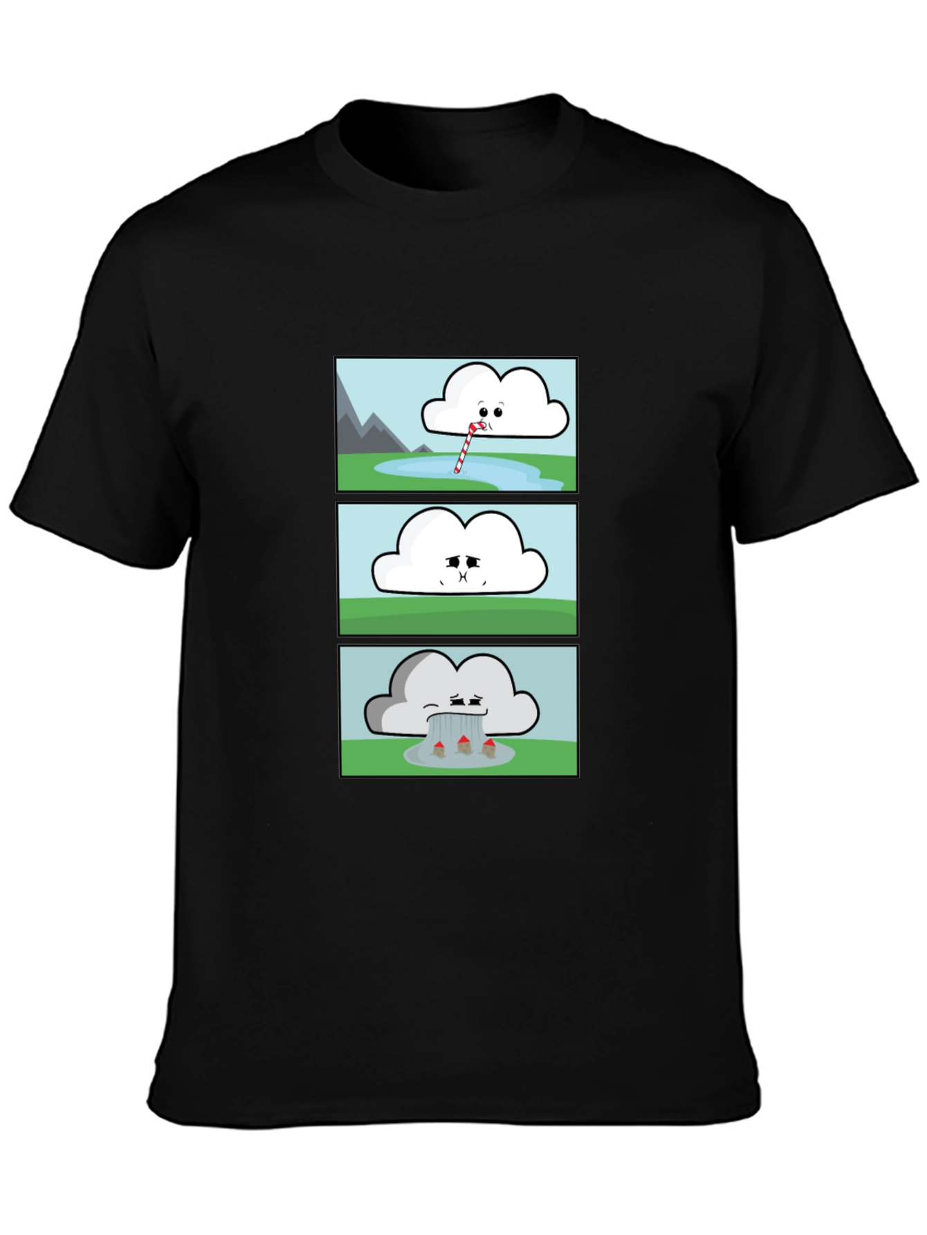 Funny Cloud Comic Black T-Shirt