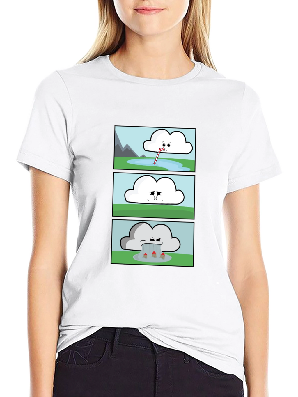 Funny Cloud Comic Black T-Shirt