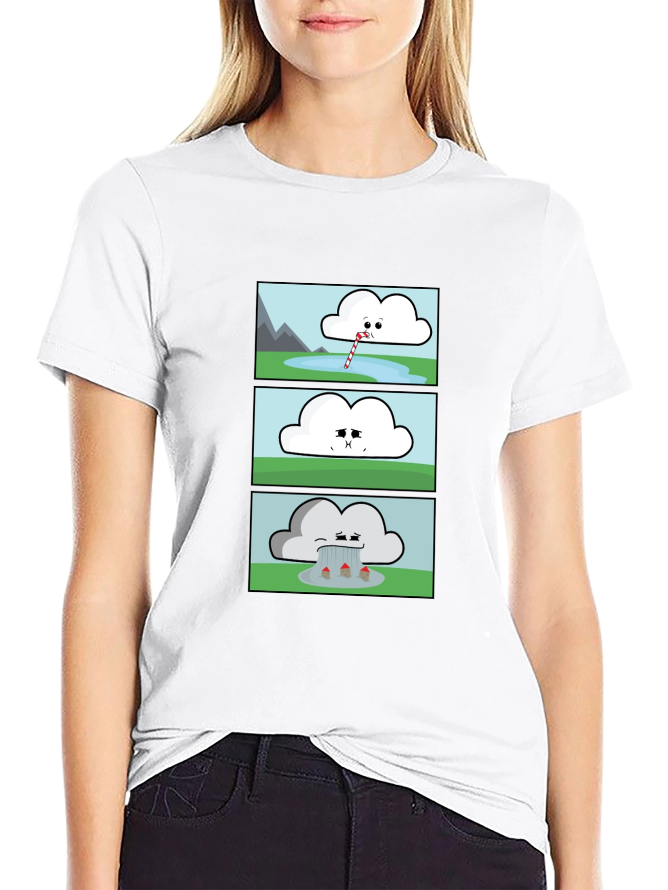 Funny Cloud Comic Black T-Shirt