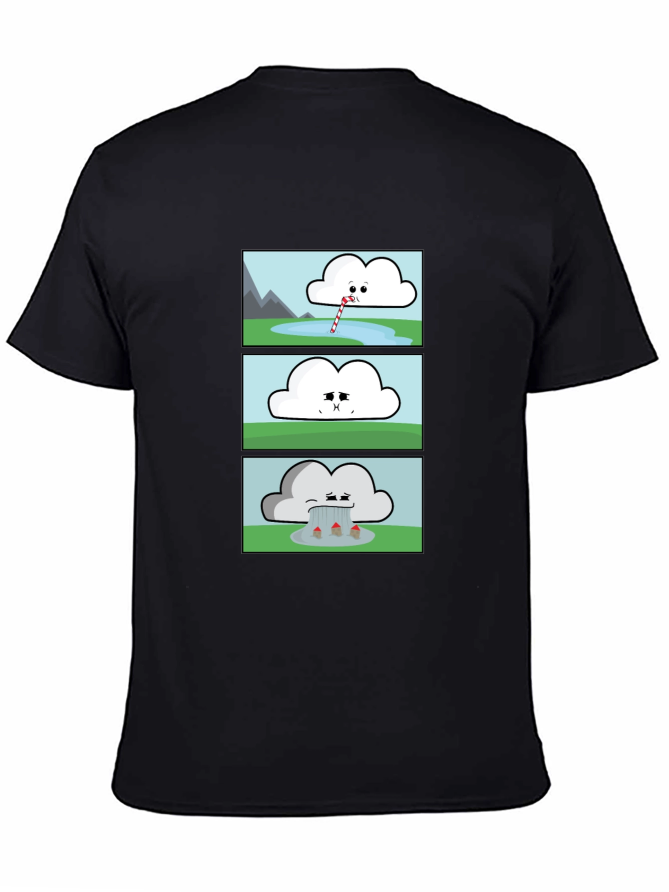 Funny Cloud Comic Black T-Shirt