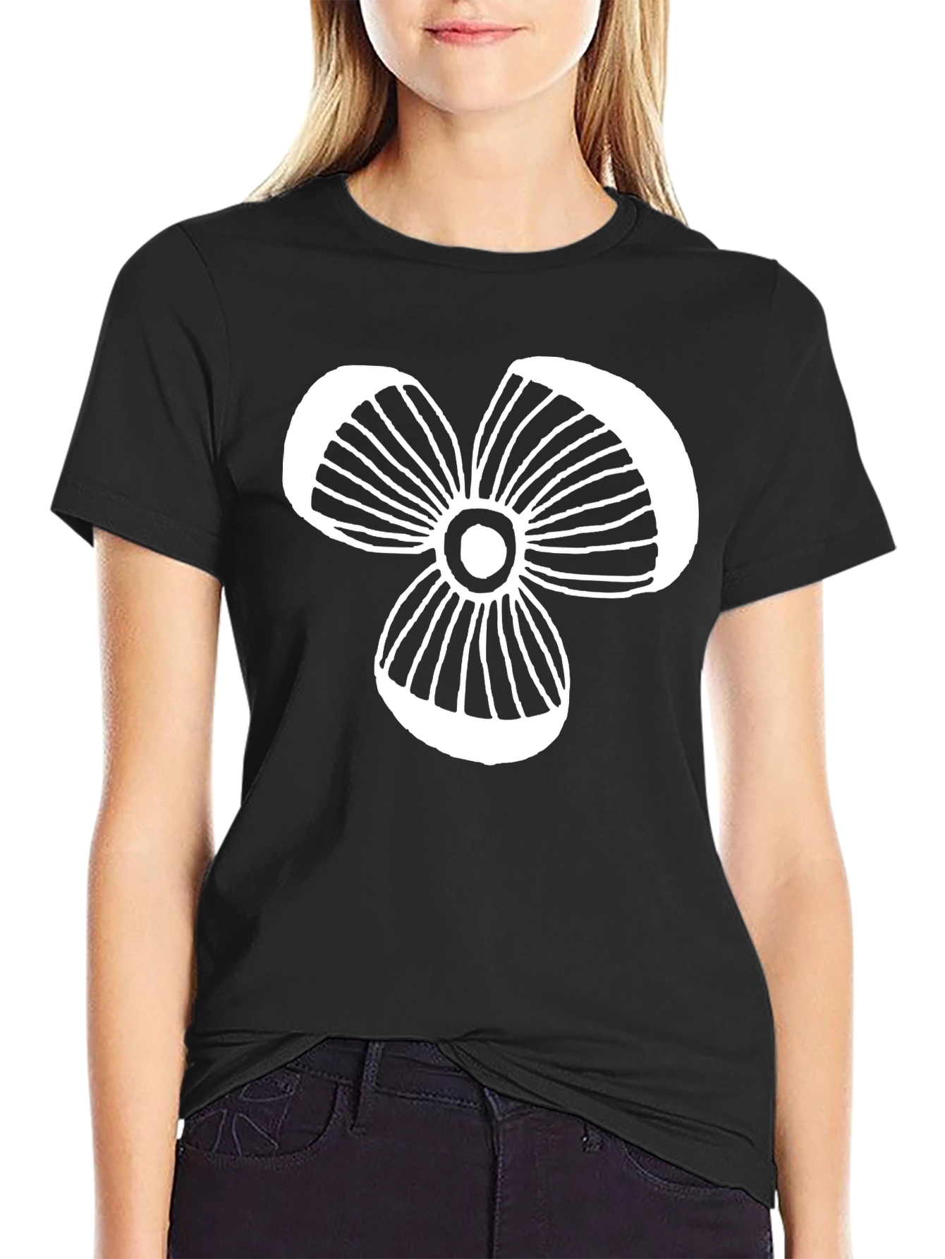 Modern Graphic Tee - Black T-Shirt with White Floral Design
