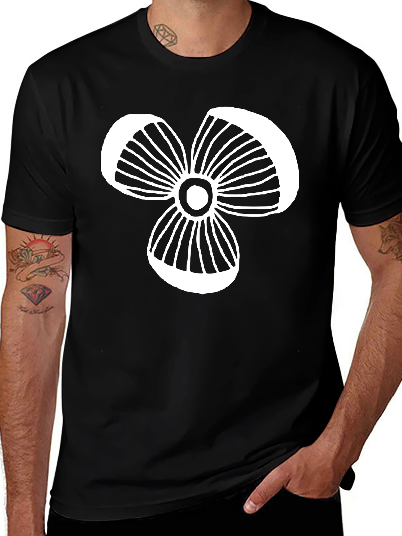 Modern Graphic Tee - Black T-Shirt with White Floral Design
