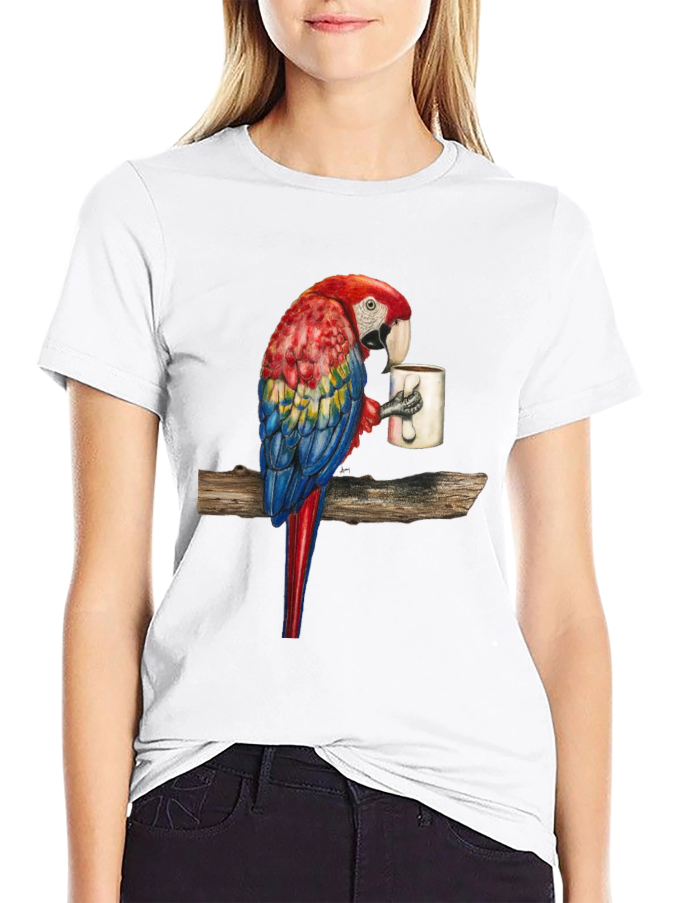 Parrot Sipping Coffee T-Shirt
