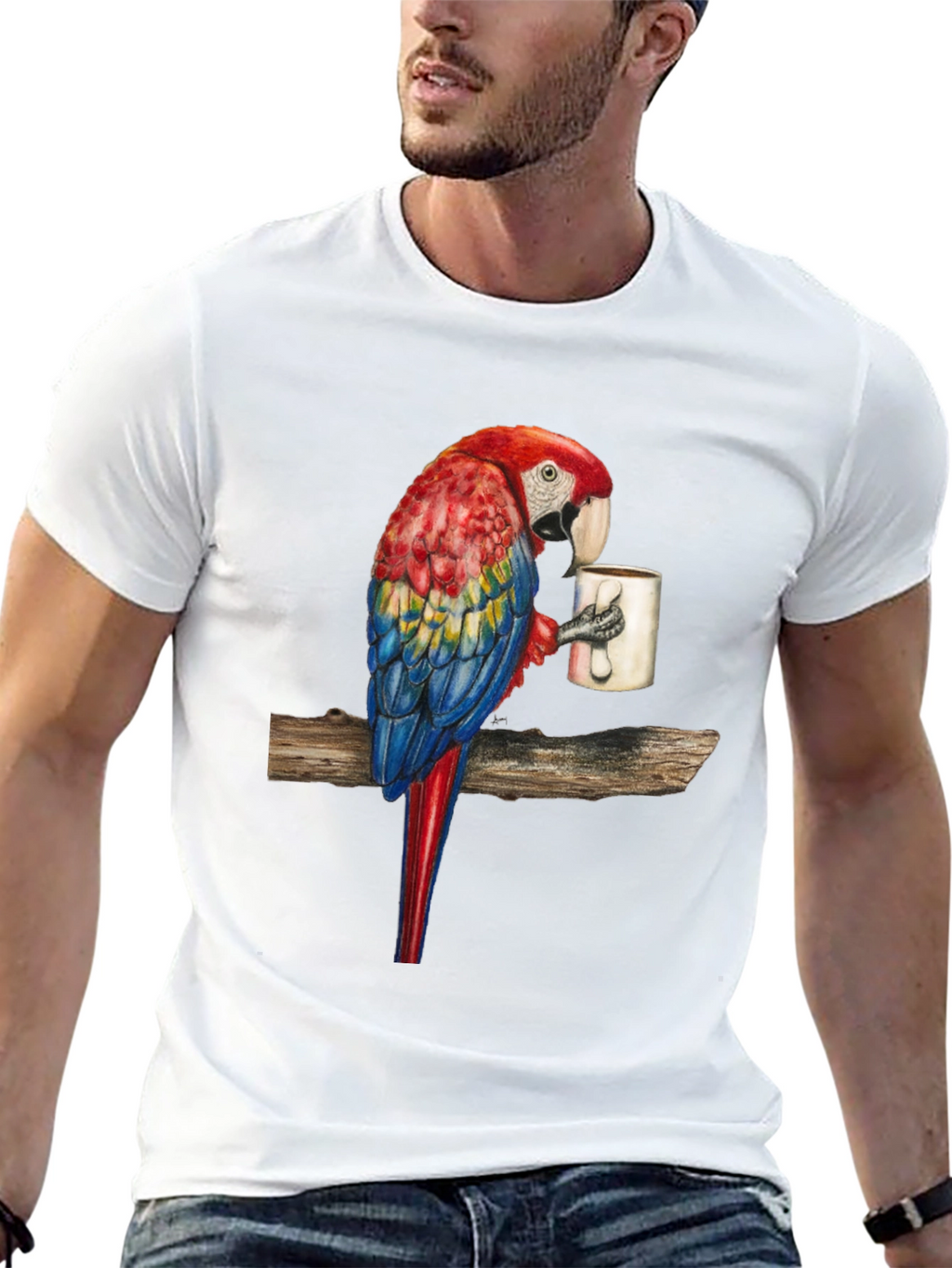 Parrot Sipping Coffee T-Shirt