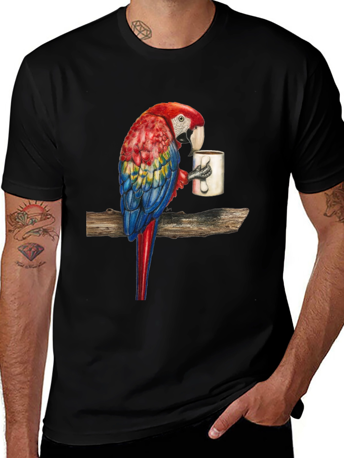 Parrot Sipping Coffee T-Shirt