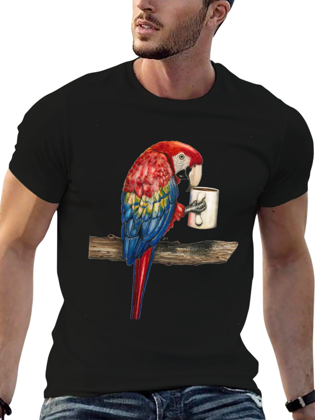 Parrot Sipping Coffee T-Shirt