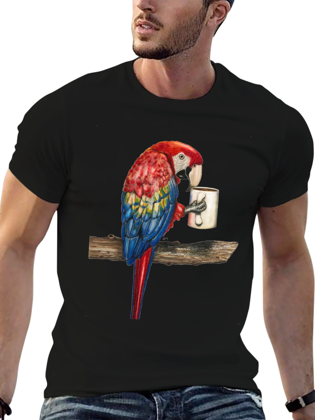 Parrot Sipping Coffee T-Shirt