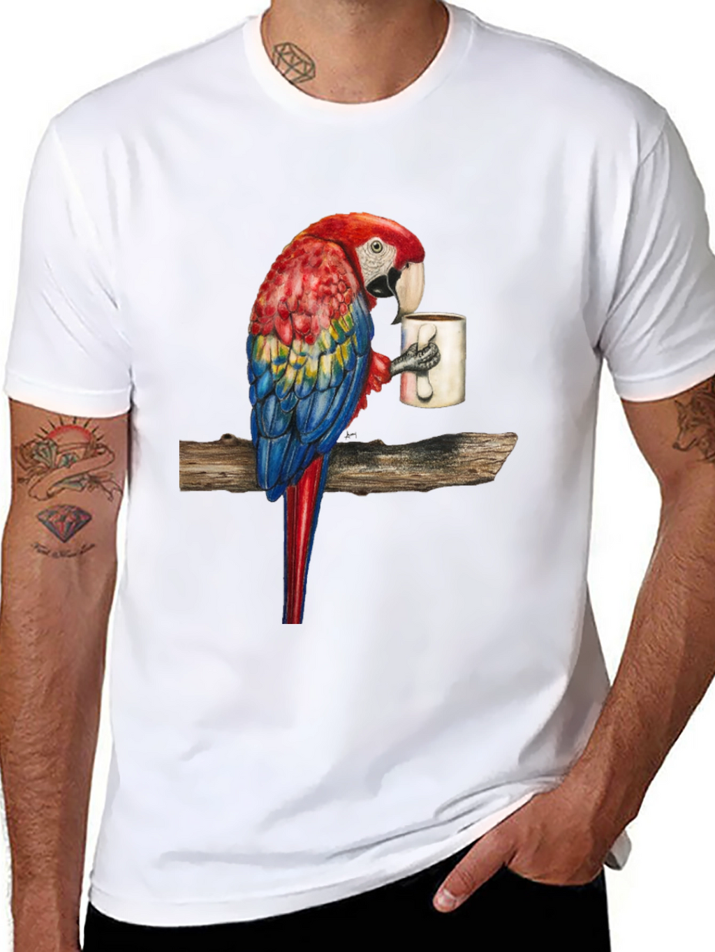 Parrot Sipping Coffee T-Shirt