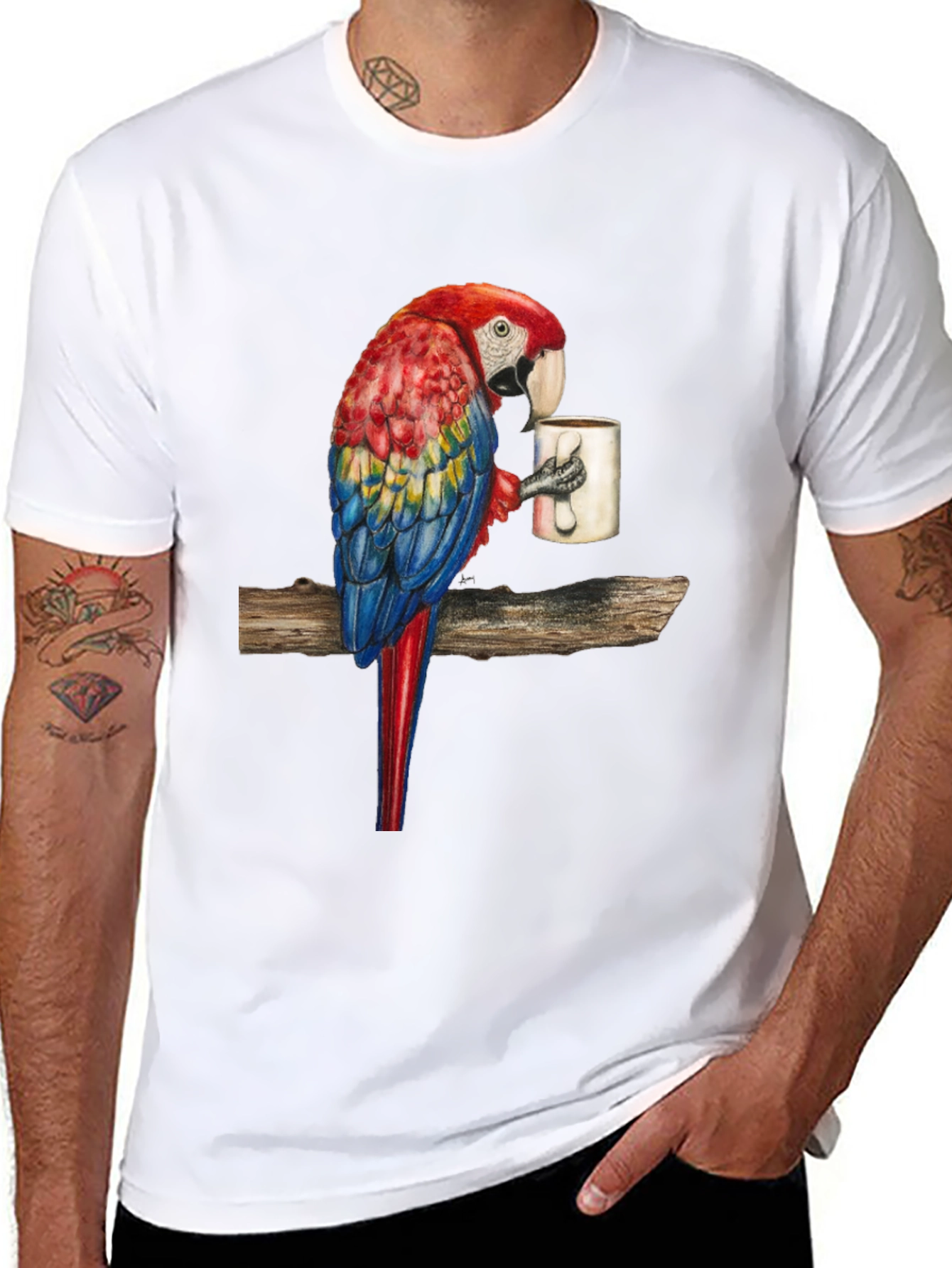 Parrot Sipping Coffee T-Shirt