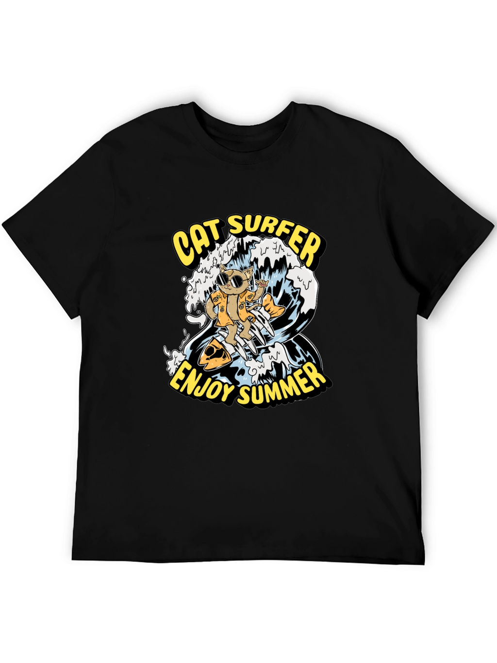 Cat Surfer Graphic Tee - Enjoy Summer!