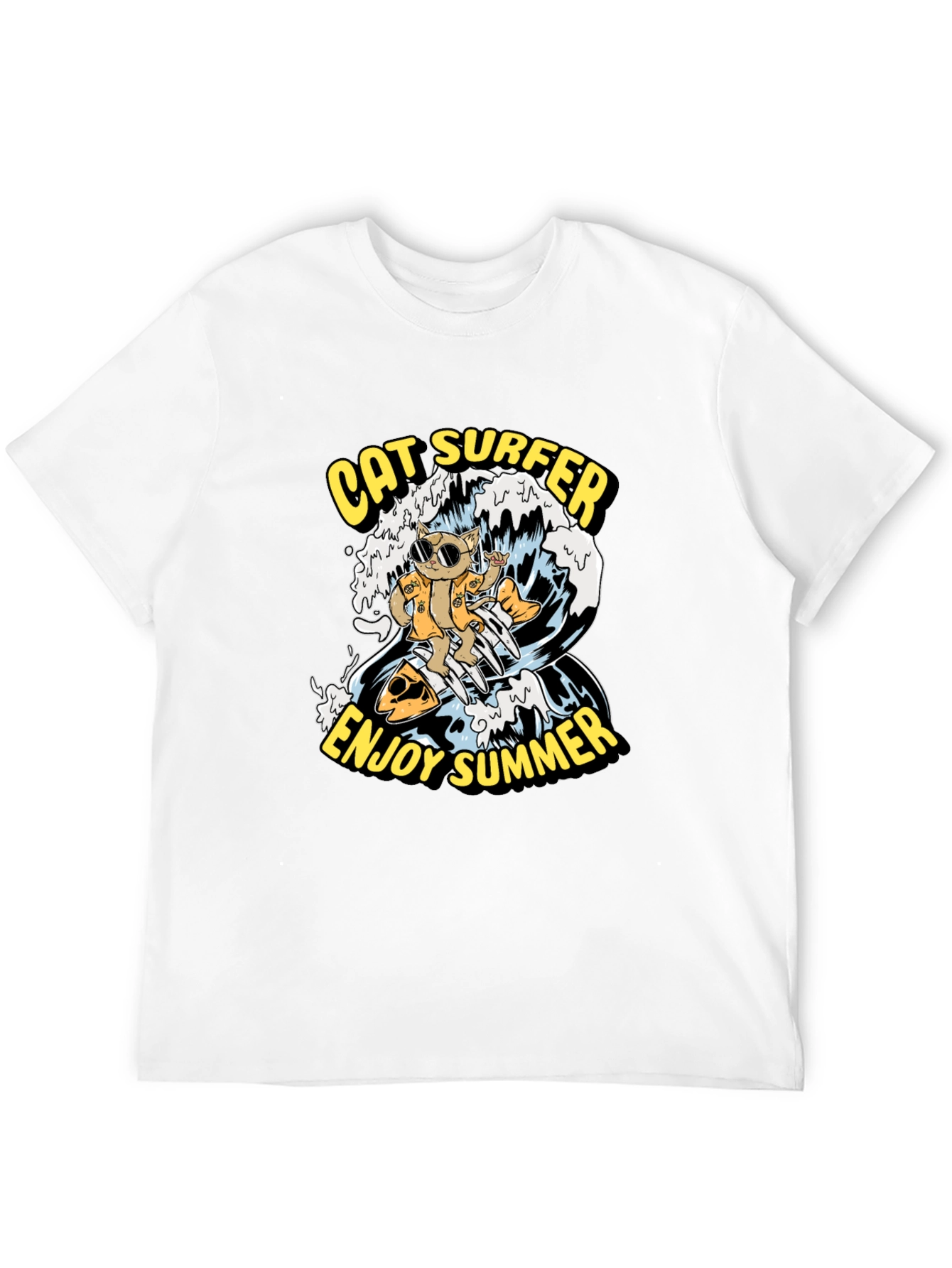 Cat Surfer Graphic Tee - Enjoy Summer!