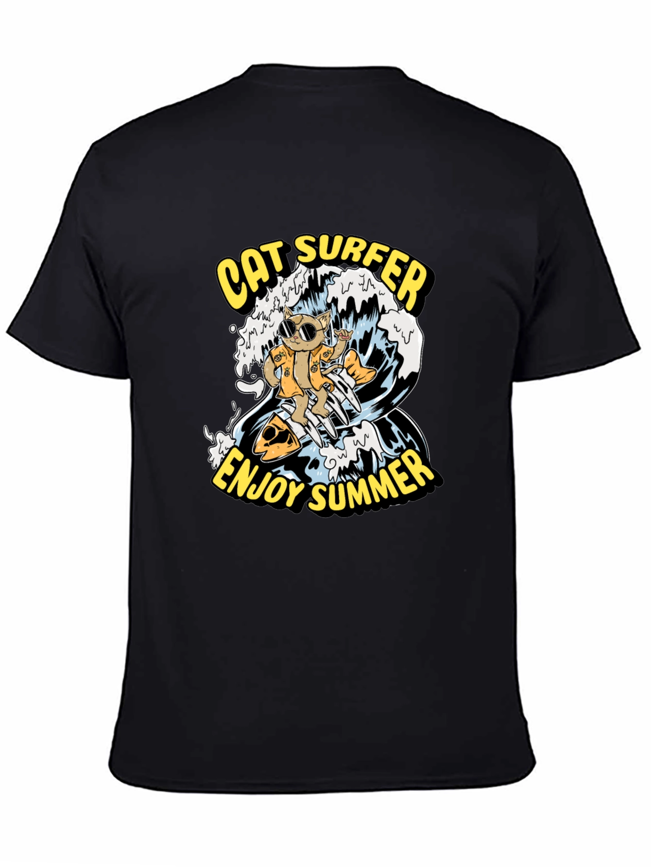 Cat Surfer Graphic Tee - Enjoy Summer!