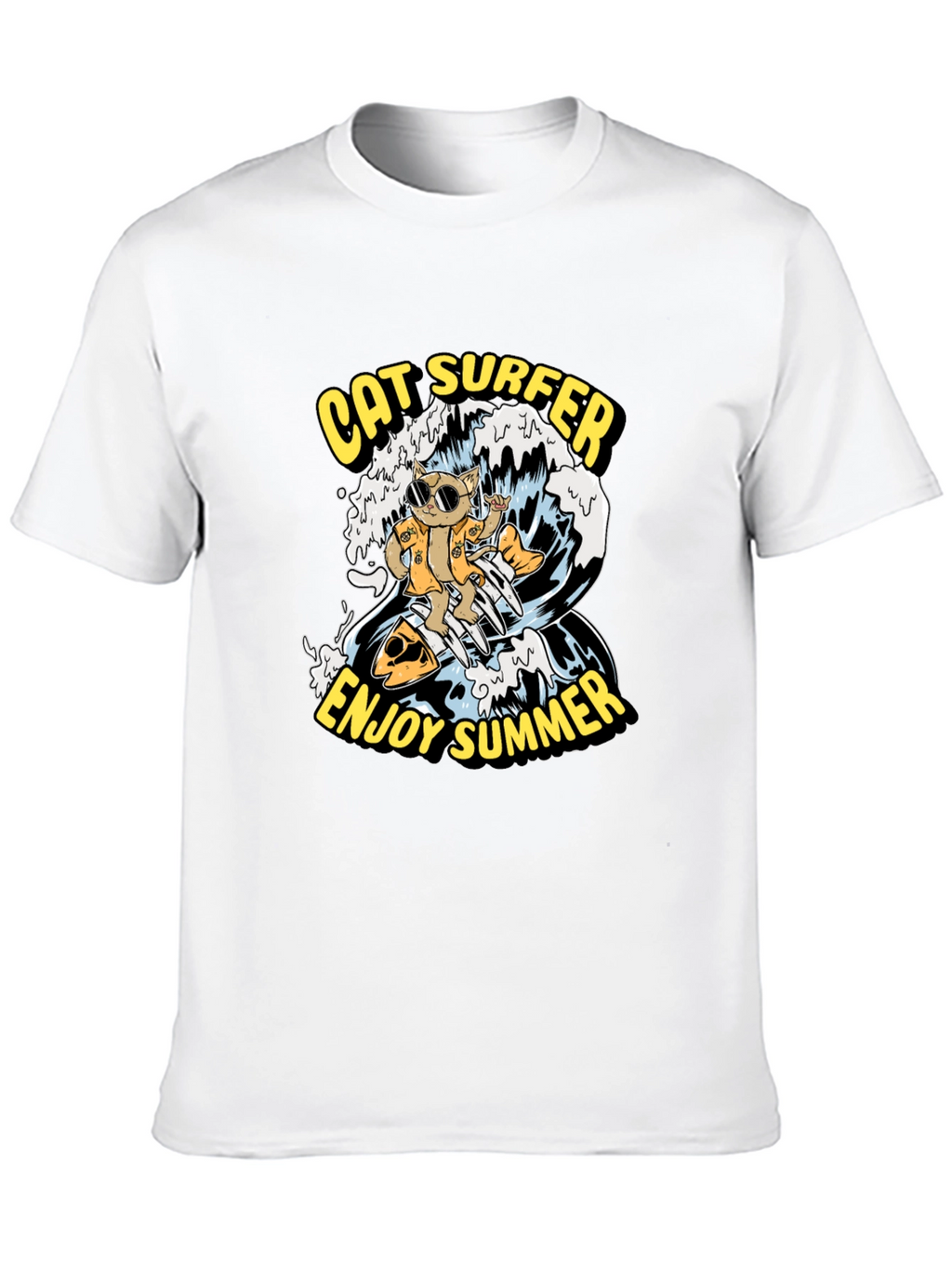 Cat Surfer Graphic Tee - Enjoy Summer!