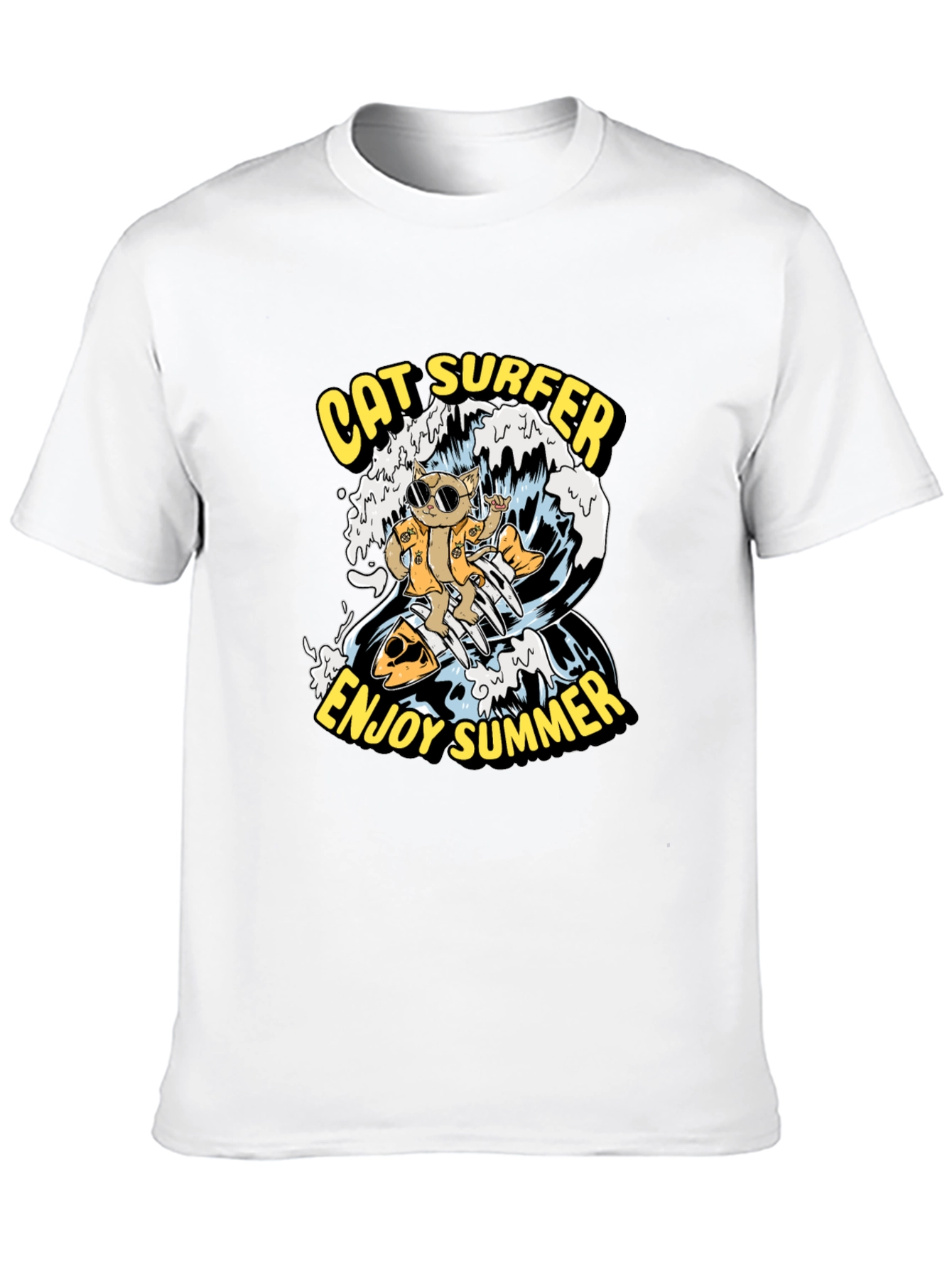 Cat Surfer Graphic Tee - Enjoy Summer!