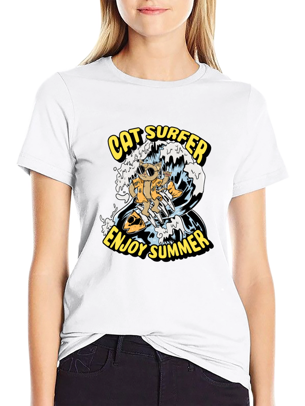Cat Surfer Graphic Tee - Enjoy Summer!