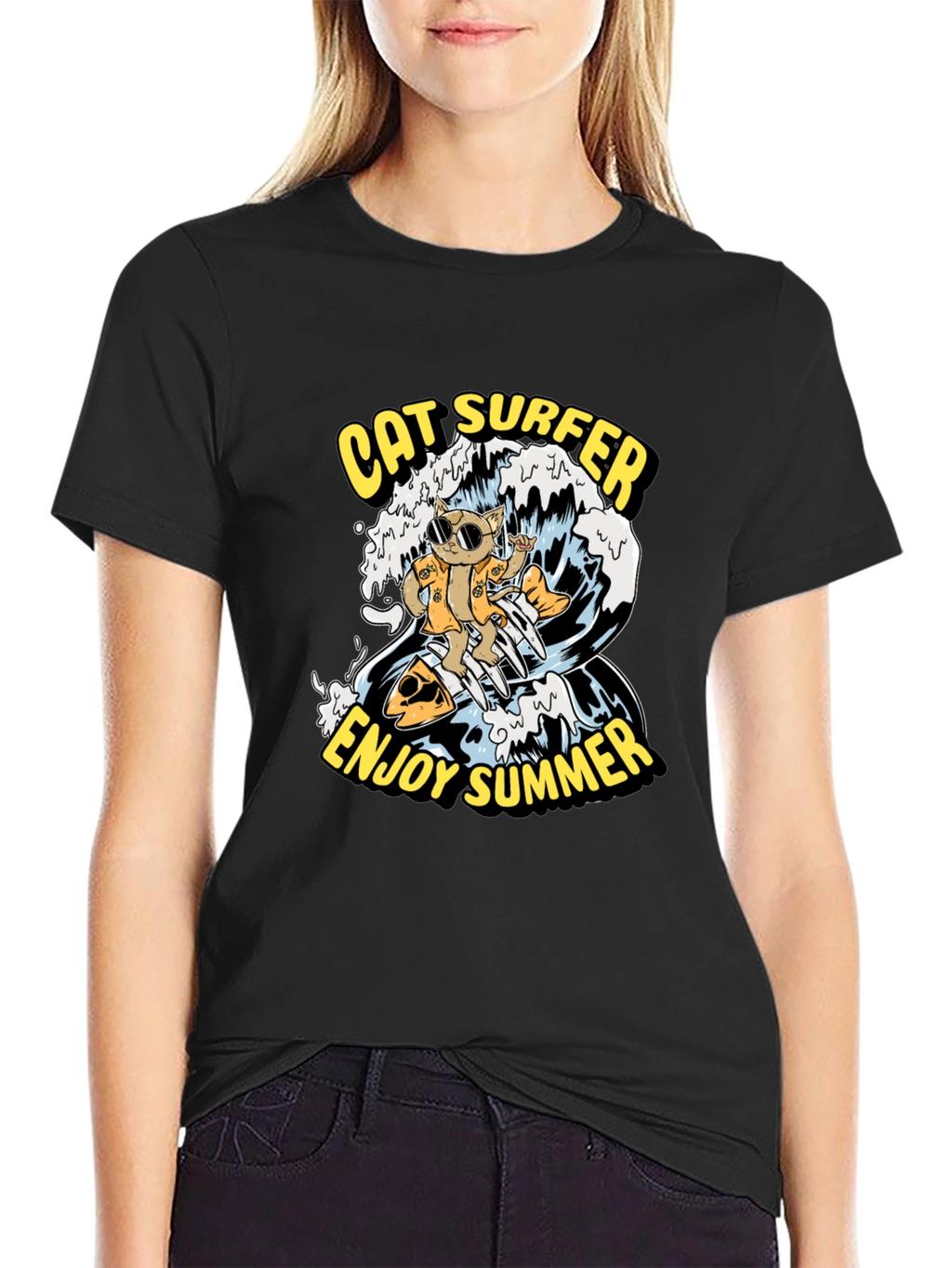 Cat Surfer Graphic Tee - Enjoy Summer!