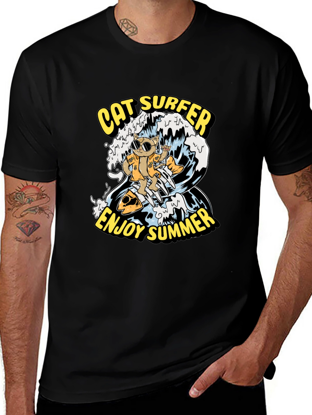 Cat Surfer Graphic Tee - Enjoy Summer!