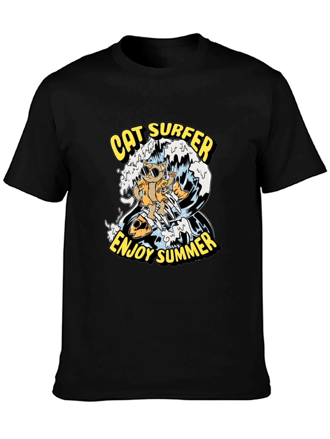 Cat Surfer Graphic Tee - Enjoy Summer!