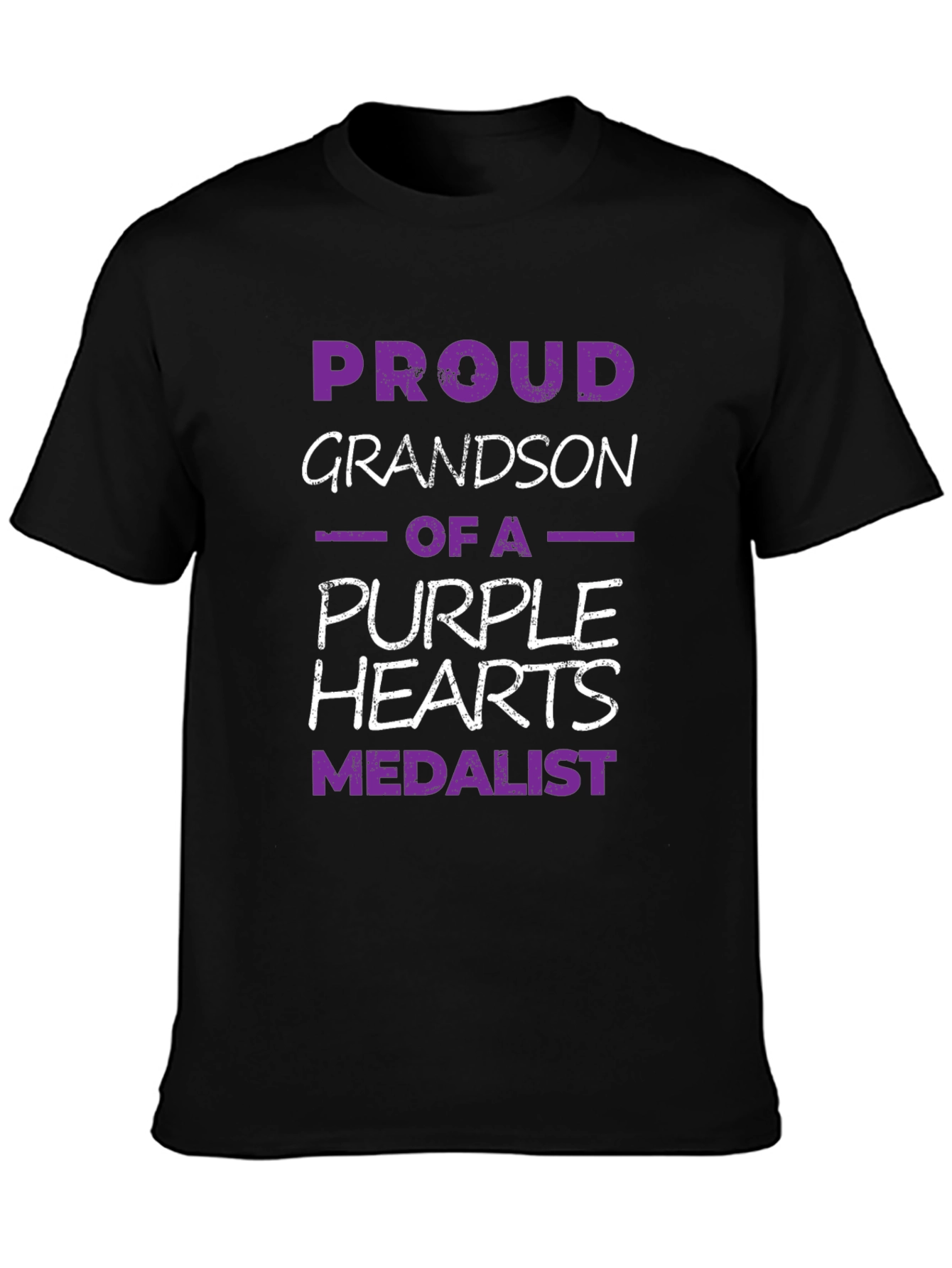 Proud Grandson Purple Hearts Medalist Black T-Shirt