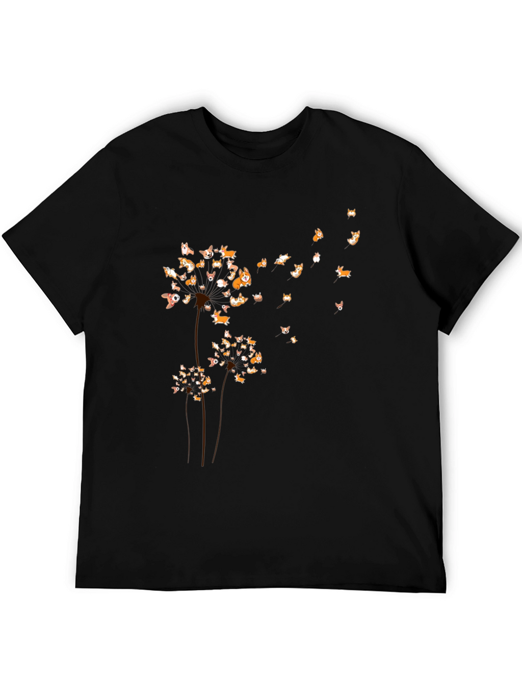 Corgi Dandelion Black T-Shirt