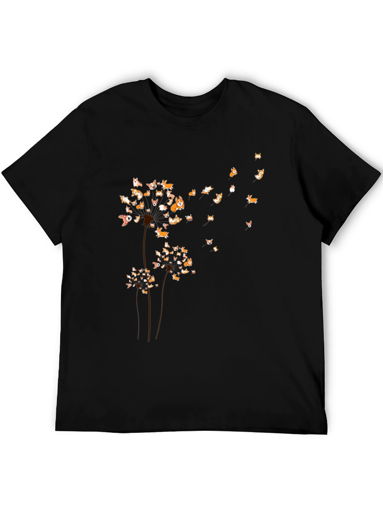 Corgi Dandelion Black T-Shirt