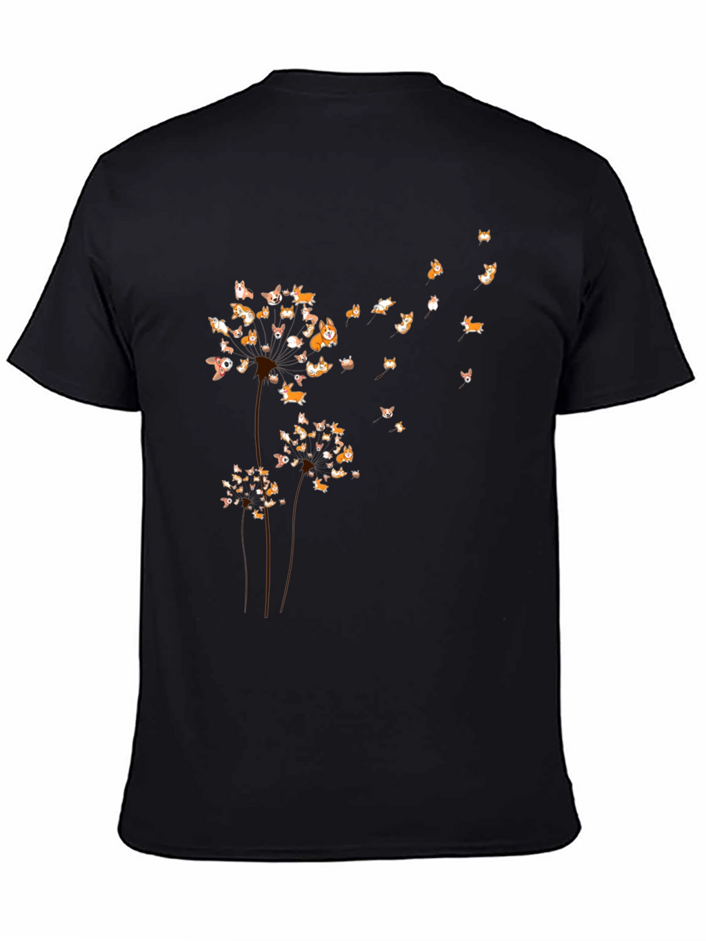 Corgi Dandelion Black T-Shirt