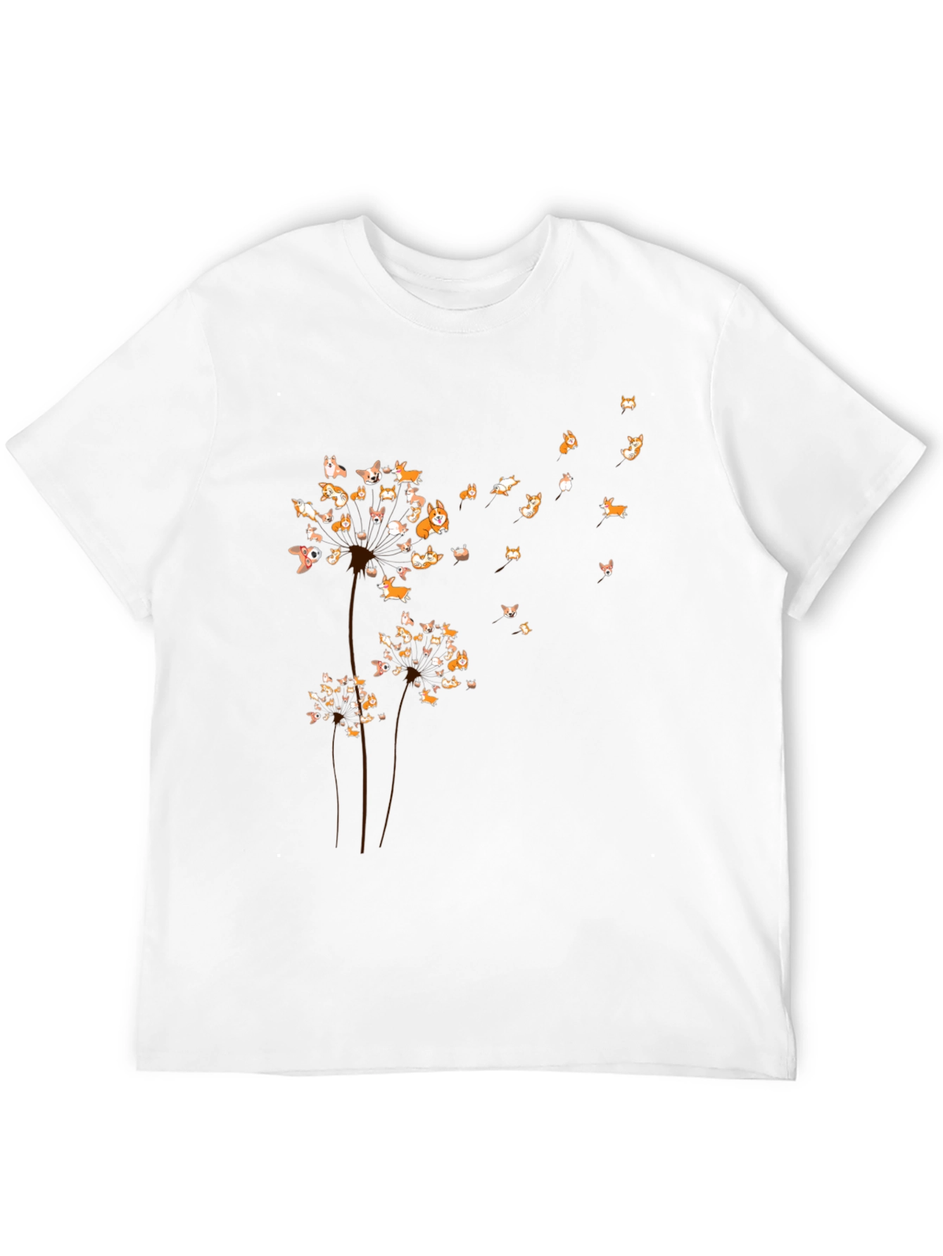 Corgi Dandelion Black T-Shirt