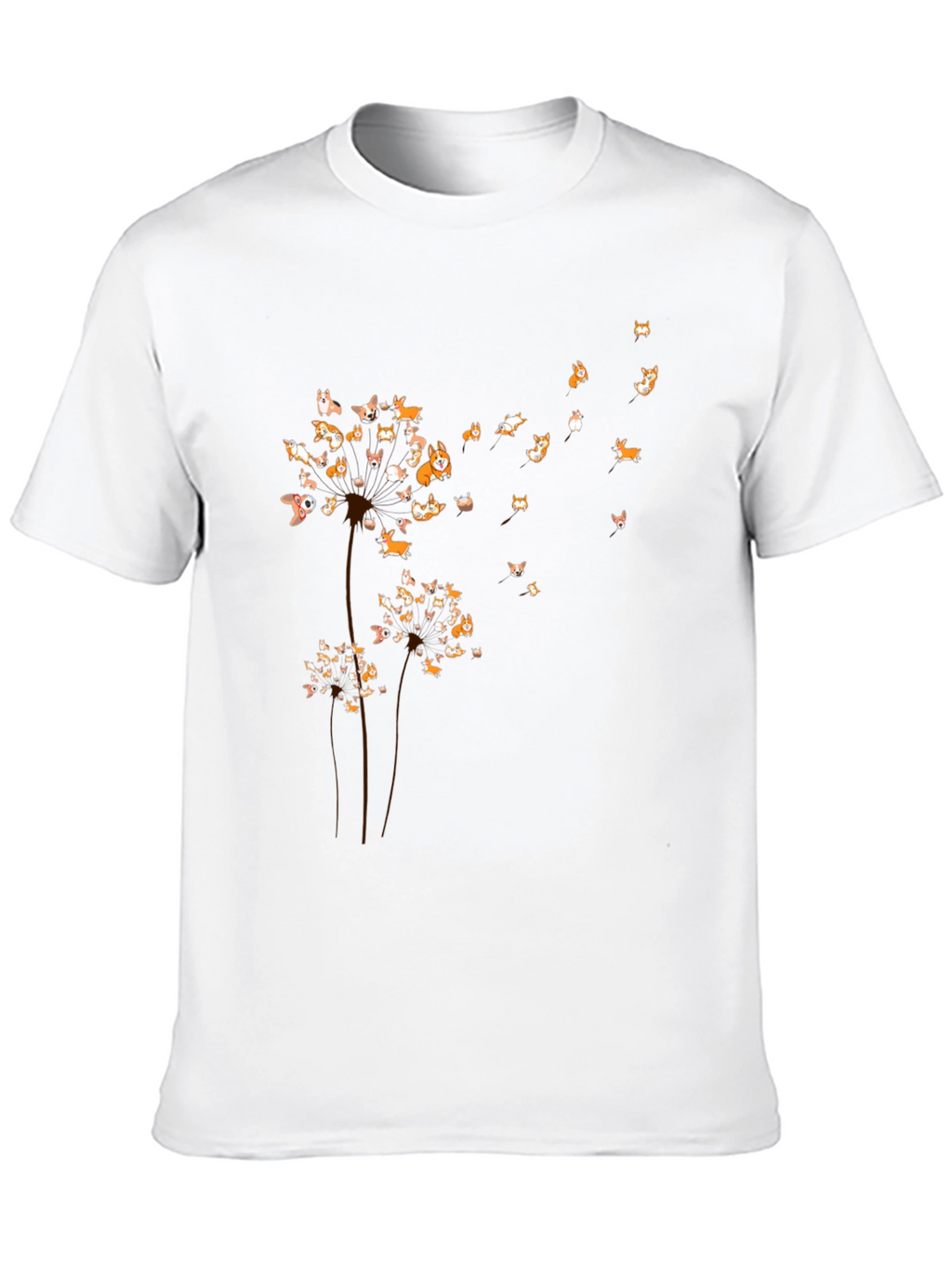 Corgi Dandelion Black T-Shirt