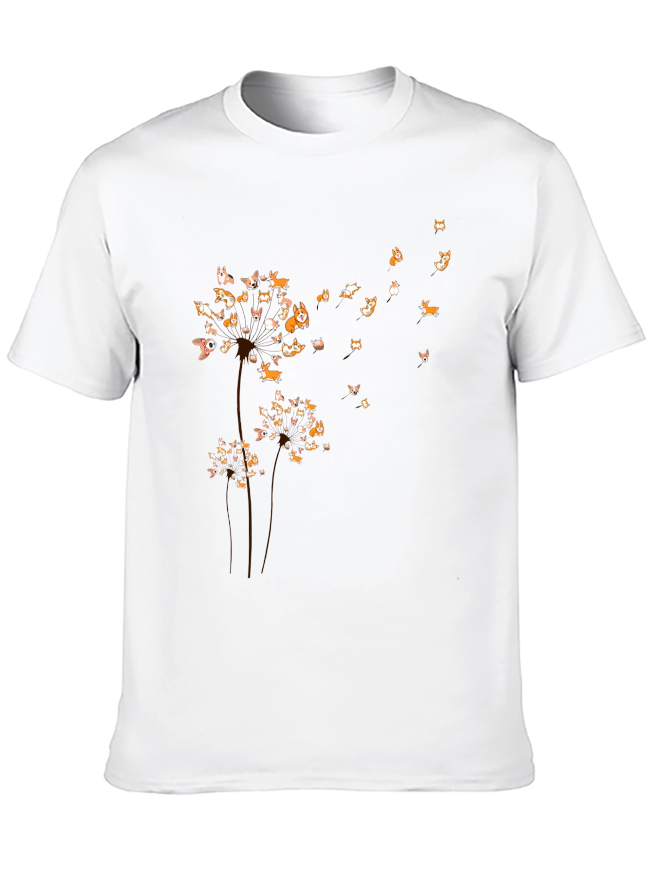 Corgi Dandelion Black T-Shirt
