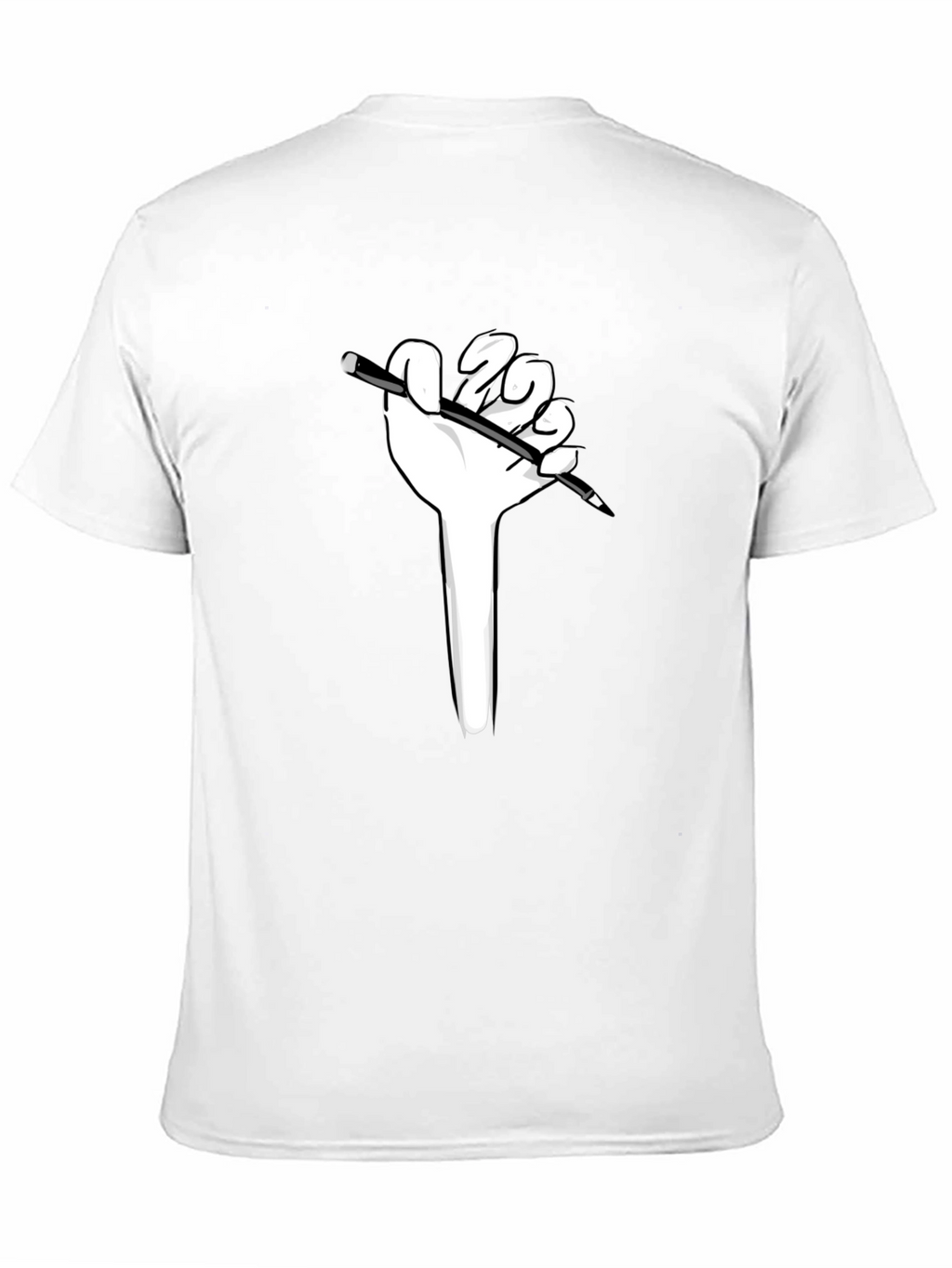 Hand Holding Pen Graphic Tee - Black Cotton Shirt