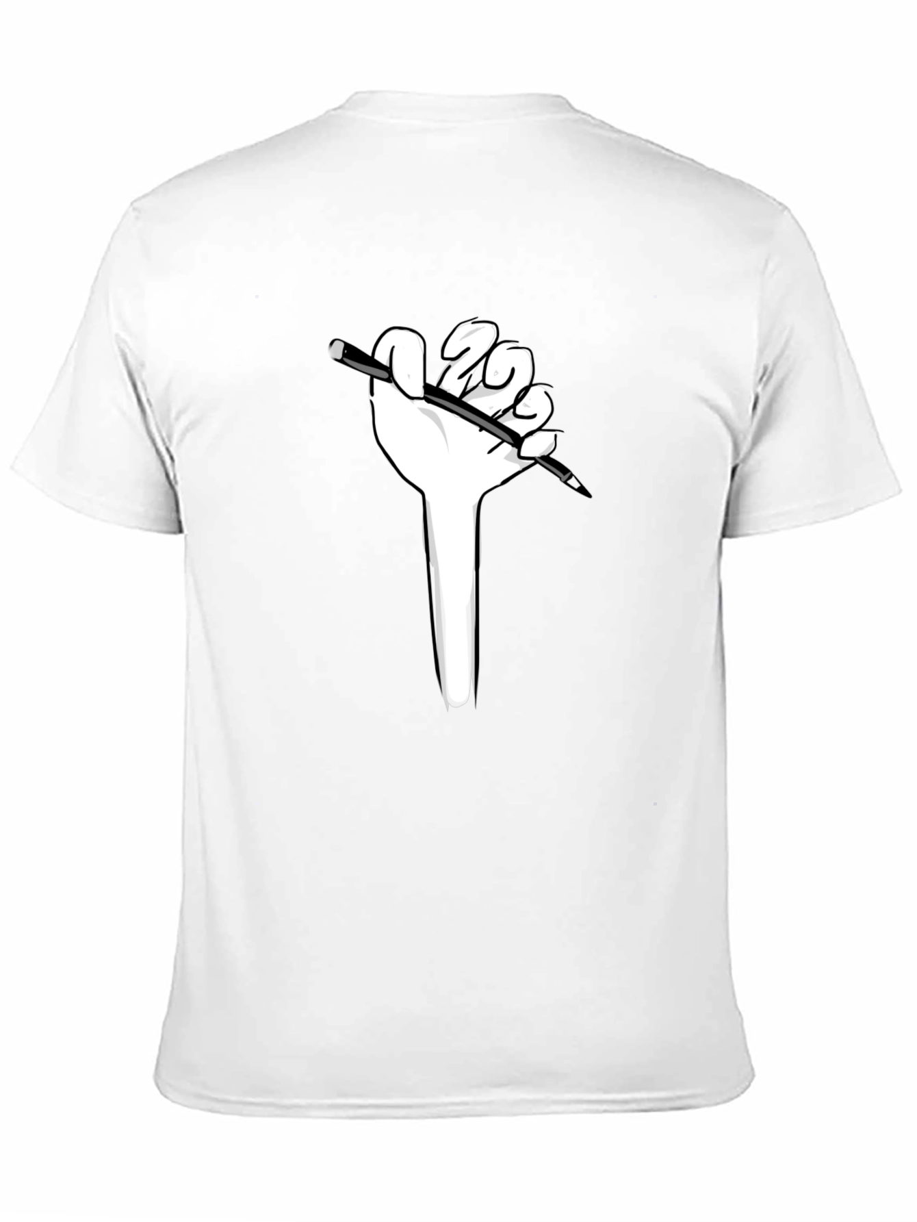 Hand Holding Pen Graphic Tee - Black Cotton Shirt