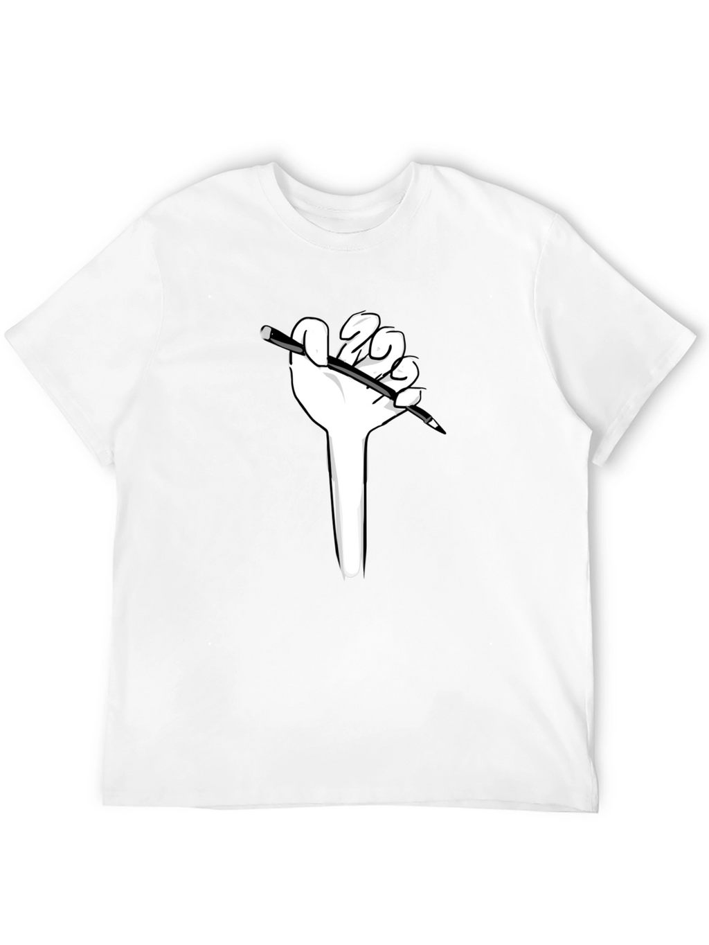 Hand Holding Pen Graphic Tee - Black Cotton Shirt